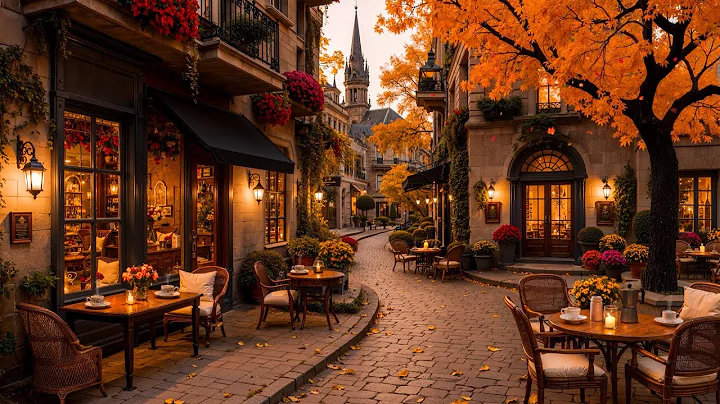 Smooth Jazz Instrumental Music & Cozy Autumn Street Coffee Shop Ambience 🍂 Jazz Music for Work