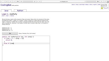 Logic 1 (teaParty) Java Tutorial || codingbat com