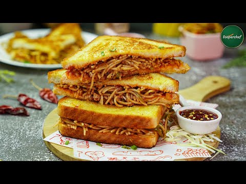 Schezwan Noodles Sandwich Recipe by SooperChef (Szechuan Noodles Sandwich)