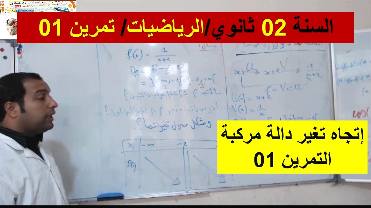 السنة 02 ثانوي الرياضيات تمرين 01 إتجاه تغير دالة مركبة شرح رائع