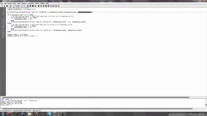 Lua Beginner Tutorials Lesson 6 - Getting the Current Date and Advanced String Formatting
