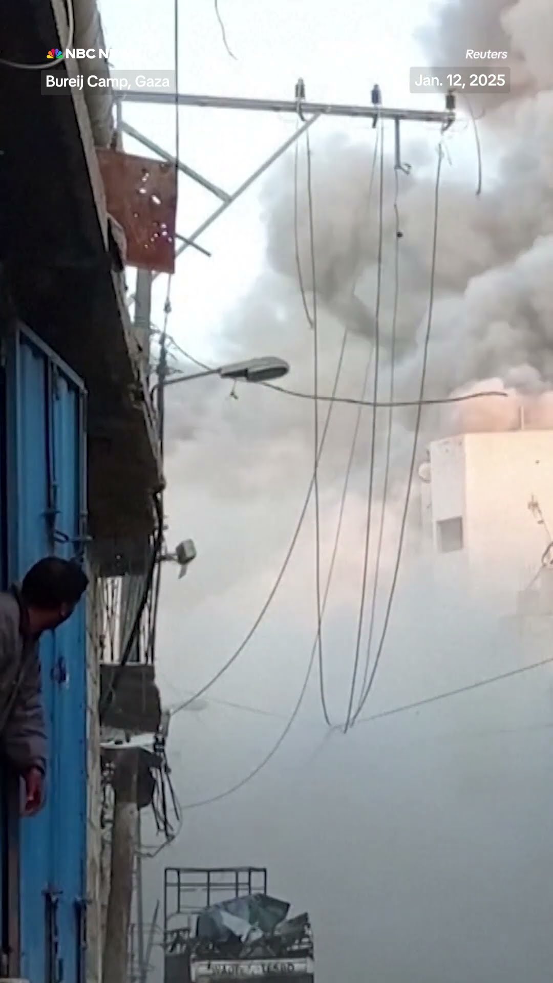 An Israeli strike hits an house in Gaza's Bureij refugee camp