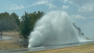 Massive water main break in Euless sees water shooting into air on Trinity Boulevard