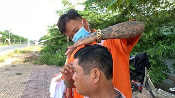Cắt tóc chân phương chải cao xanh chân/cắt tóc vỉa hè/lê vững barber shop
