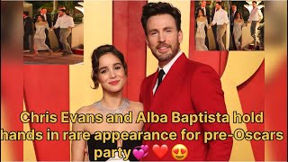 Chris Evans and Alba Baptista hold hands in rare appearance for pre-Oscars party💞❤️😍