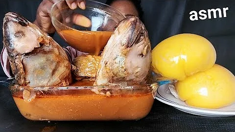 ASMR/ African Food Mukbang/ hot fish pepper soup 🌶 with starch fufu (Nigeria food mukbang)