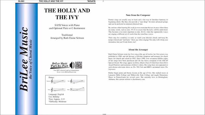 The Holly and the Ivy (BL983) Arr. by Ruth Elaine ...