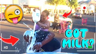 POURING A GALLON OF MILK ON MY BOYFRIEND IN PUBLIC *CRAZY*