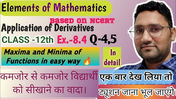 Maxima and Minima class 12 | Application of derivatives| Elements of mathematics ch 8 | Ex 8.4 Q 4,5