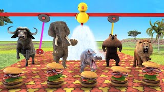 Animals Crossing Fountain Matching Game With Cow, Mammoth, Elephant, Gorilla, Dinosaur, Tiger, Game