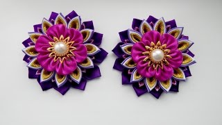 ЗАЖИМЫ С ЦВЕТАМИ, МК / DIY KANZASHI FLOWERS HAIR CLIP