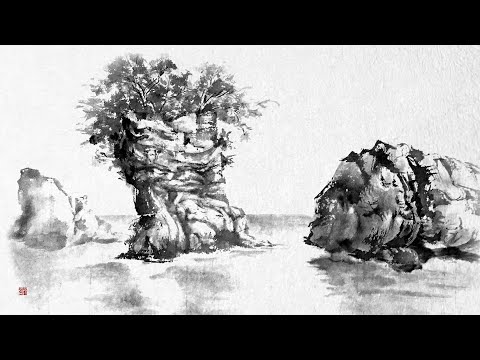 Sumi-e: How to draw a sea Landscape painting 