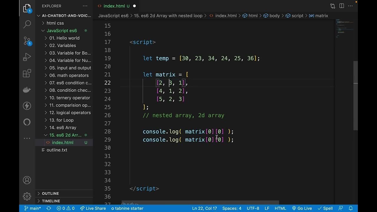 18. es6 2D Array with nested for loop - YouTube