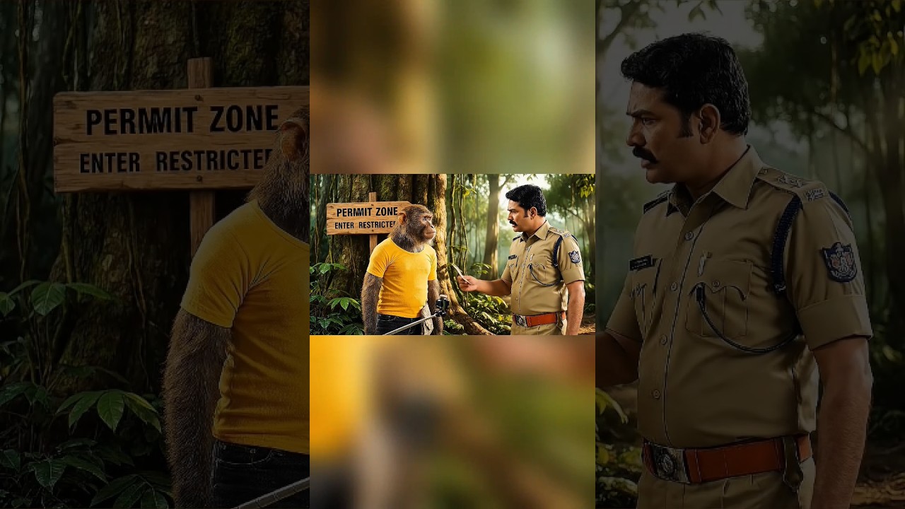 "bantoo bhai in the jungle ☘️😌 But policeman fined him😲🚔" #monkeyvlog #aimonkeyvlog #policedrama