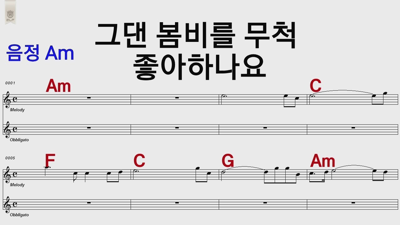 그댄 봄비를 무척 좋아하나요 배따라기Am/통기타카포.오카리나 악보영상