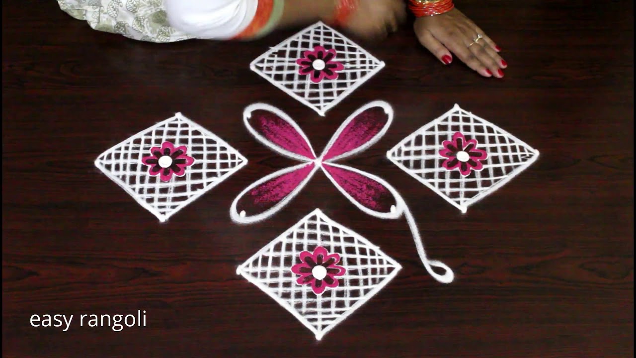 How to draw a color kolam designs with 7 dots Muggulu with dots