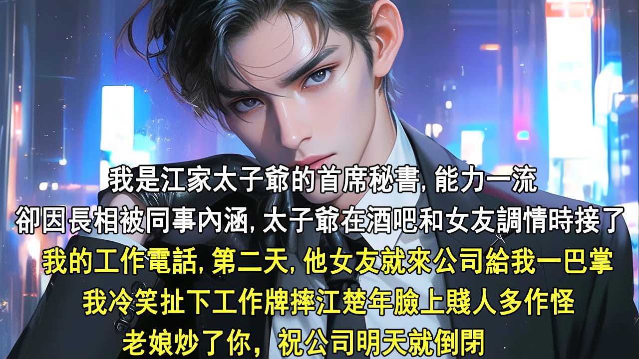 我是江家太子爺的首席秘書，能力一流卻因長相被同事內涵。太子爺在酒吧和女友調情時接了我的工作電話，第二天，他女友就來公司給我一巴掌，我冷笑扯下工作牌摔江楚年臉上賤人多作怪，老娘炒了你，祝公司明天就倒閉！