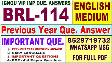 BRL 114 Previous Year Question Paper in English | brl 114 important questions with answer