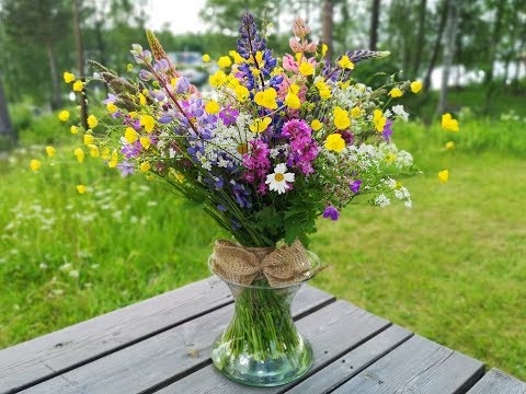 Как сделать букет из полевых цветов.Field spiral bouquet.