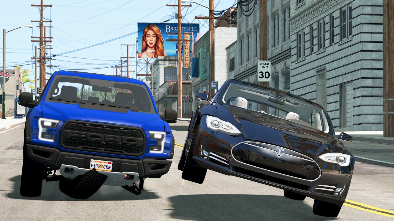 Tesla Car Crashes & Tesla Autopilot Saves 10 BeamNG.Drive BeamNGTV