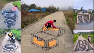 Hand Drawn 3D Art On Street with Charcoal