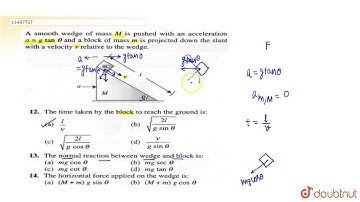 A smooth wedge of mass M is pushed with an acceleration `a=gtantheta` and a block of mass m is
