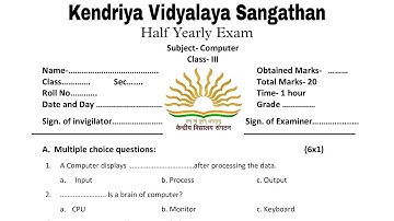 KVS Class 3 Computer Half Yearly Exam Sample Question Paper / For kendriya vidyalaya students