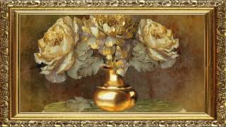 Golden Roses , Vintage Oil Painting | Framed Art Screensaver for TV