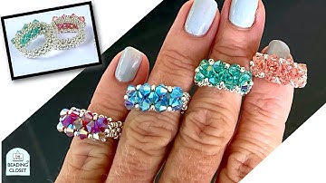 Kissing Crystals Beaded Ring Tutorial using seed beads and 4mm bicone crystals DIY Jewelry Making