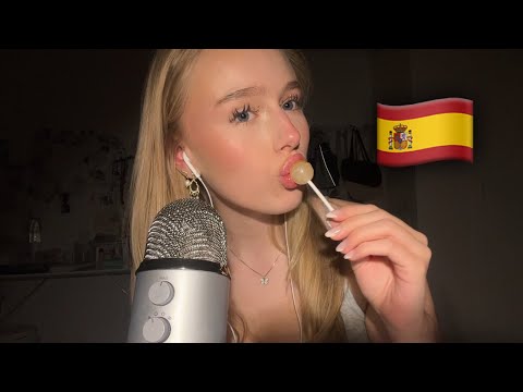 ASMR lollipop, spanish, mouth sounds, inaudible, trigger words & more !! 🇪🇸🍭