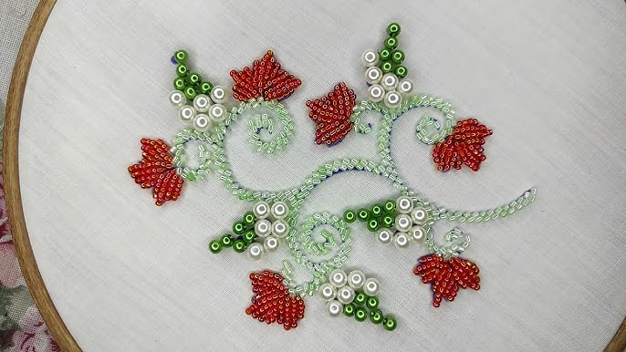 تطريز يدوي بالخرز واللؤلؤ Hand embroidery with beads and pearls 🪡🍇 Handmade work