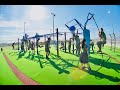 Outdoor multistation fitness equipment for calisthenics and team training