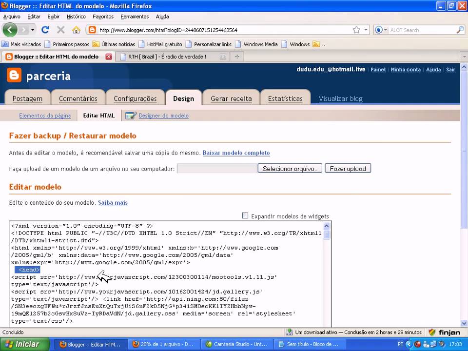 como botar radio no topo do blog - YouTube