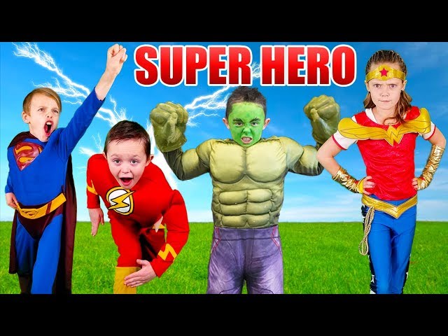 Kids Fun TV Superhero Compilation Video: Shazam, The Flash VS Superman! Superhero Race In Real Life! class=