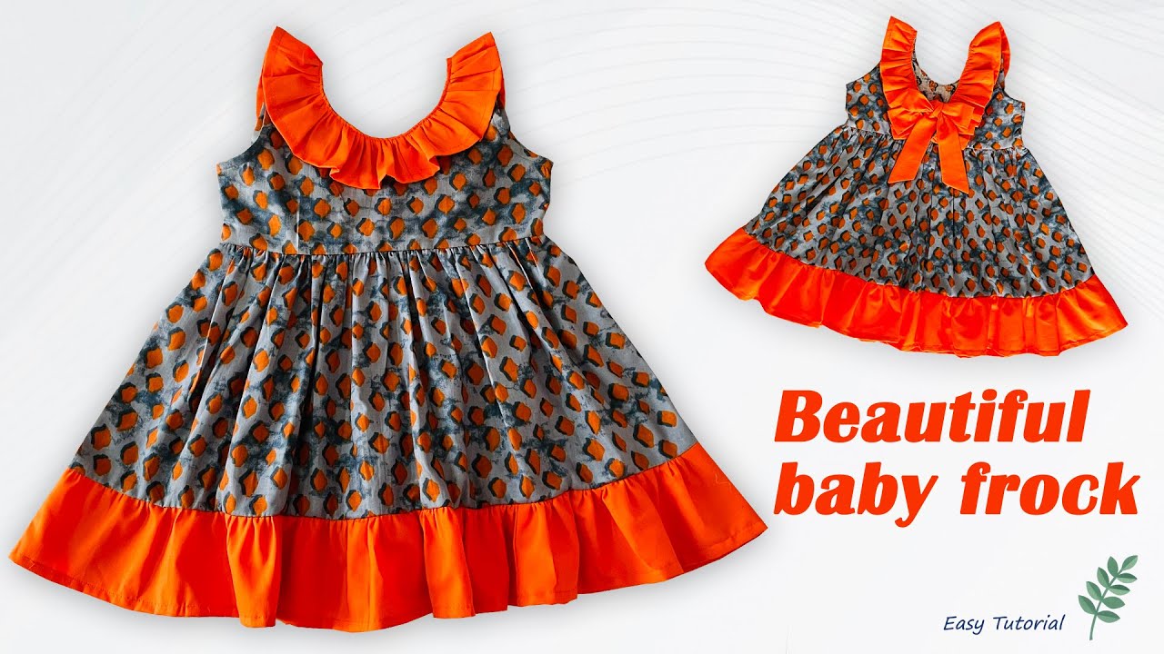 Beautiful Baby Frock Cutting and Stitching, Frill Neck Baby Frock ...