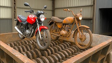 Extreme Giant Shredder Destroys Rusty Motorcycle! Metal Shredding machine 