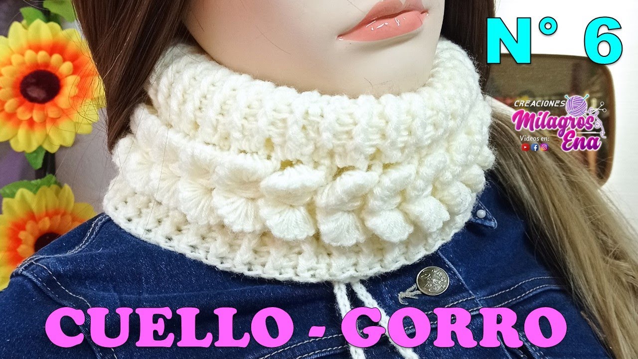 CUELLO N° 6: - Gorro tejido a crochet paso a paso en o Moños punto elástico - YouTube