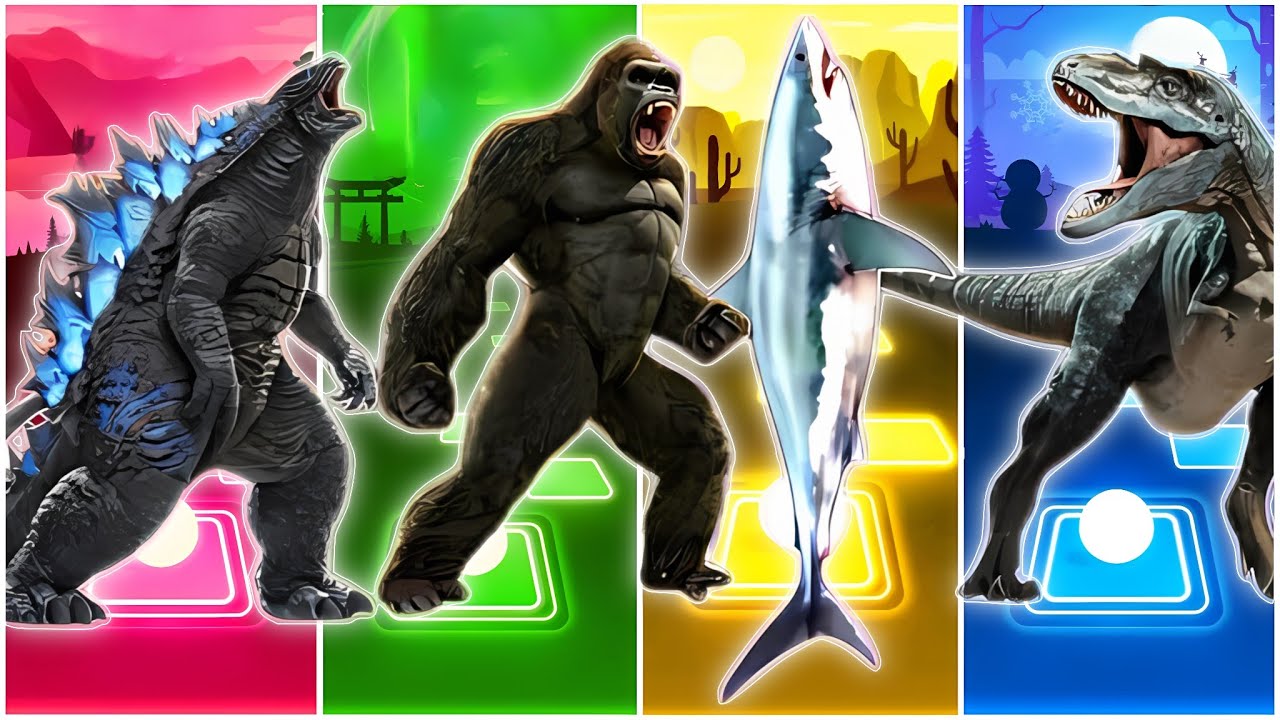 Jurassic World  Godzilla 🆚 King Kong 🆚 Megalodon 🆚 Denosaurus || Coffin Dance Song TilesHop