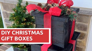 DIY Christmas Wood Gift Boxes - Porch Decor