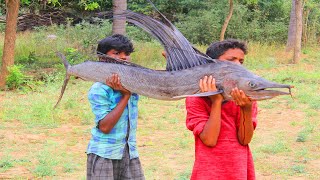 Primitive Technology: BIG KOLA FISH Hunting And Cooking And Eating delicious In Hunter Cooking