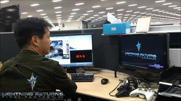 Kitase Showing the Title Screen of Lightning Returns: Final Fantasy XIII