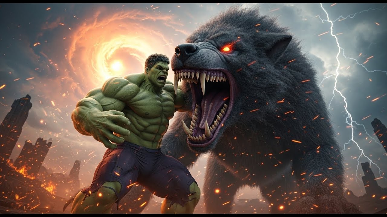 Epic Hulk vs Fenrir Battle Against the Beast of Ragnarok Scene