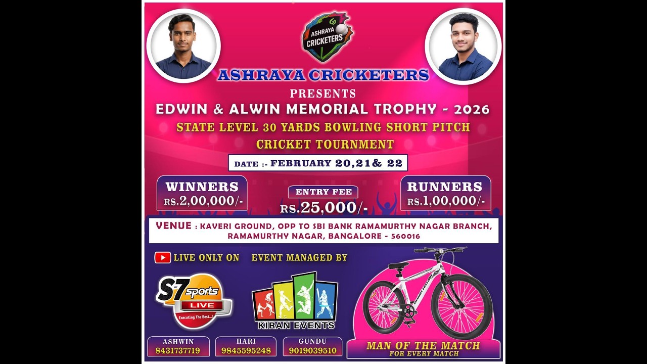 ASHRAYA CRICKETERS PRESENTS ll EDWIN ALWIN MEMORIAL TROPHYll 2026STATE LEVEL CRICKET TOURNMENT(DAY2)