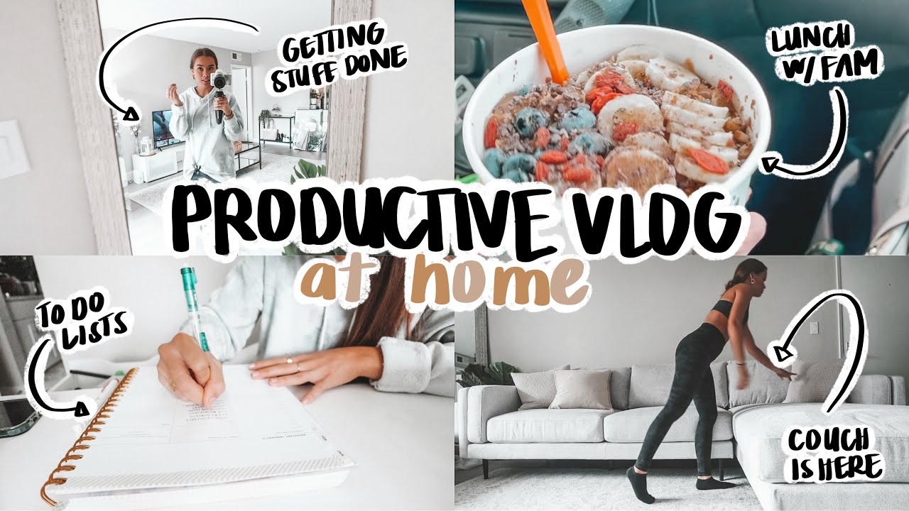 *productive* day in my life at home! | couch delivery, homework, organizing, cleaning & more!