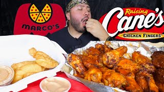 MUKBANG: Marcos Pizza Wings &amp; Raising Canes Chicken Fingers EATING SHOW