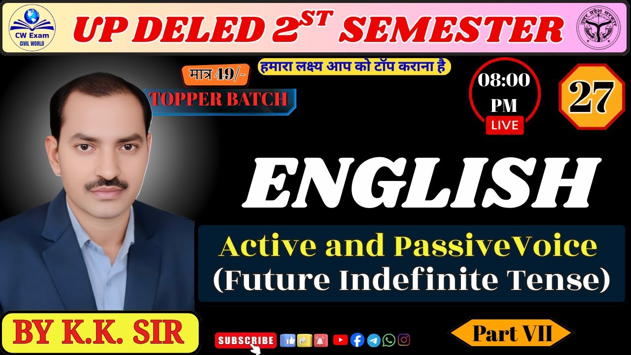 UP DELED 2nd Semester English | Active–Passive Voice (Future Indefinite) | Exam  Questions | KK Sir
