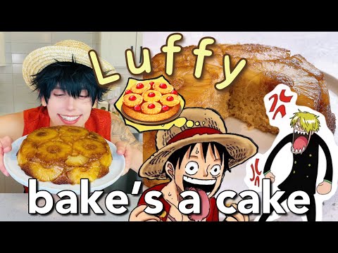 Luffy Bakes for the First Time?!| Baking in character One Piece Cosplay Pineapple Upside-Down Cake🍰