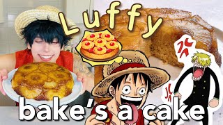 Luffy Bakes for the First Time?!| Baking in character One Piece Cosplay Pineapple Upside-Down Cake🍰