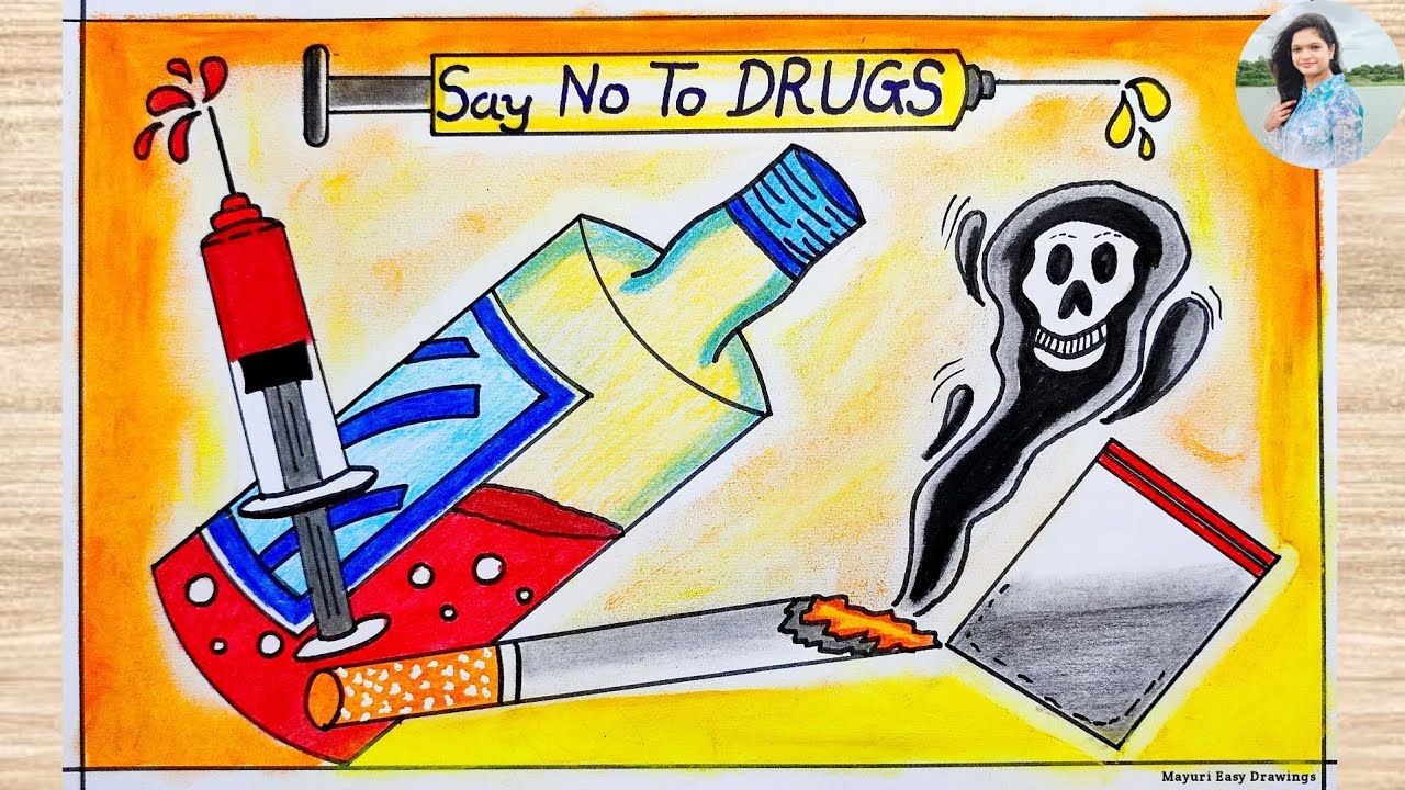 Say No to Drugs Poster Drawing / How to Draw Say No to Drugs Drawing Easy / Anti Drugs Day Drawing