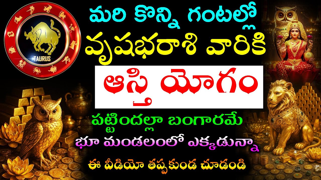 మరి కొన్ని గంటల్లో వృషభరాశి వారికి ఆస్తి యోగం పట్టిందల్లా బంగారమే భూ మండలంలో ఎక్కడున్నా చూడండి